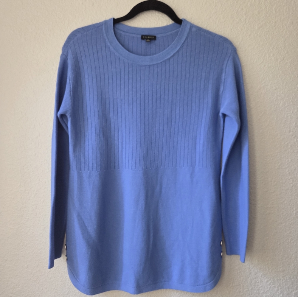 NWT Talbots Mixed Stitch Button Detail Blue Sweater Women's XS Long Sleeve